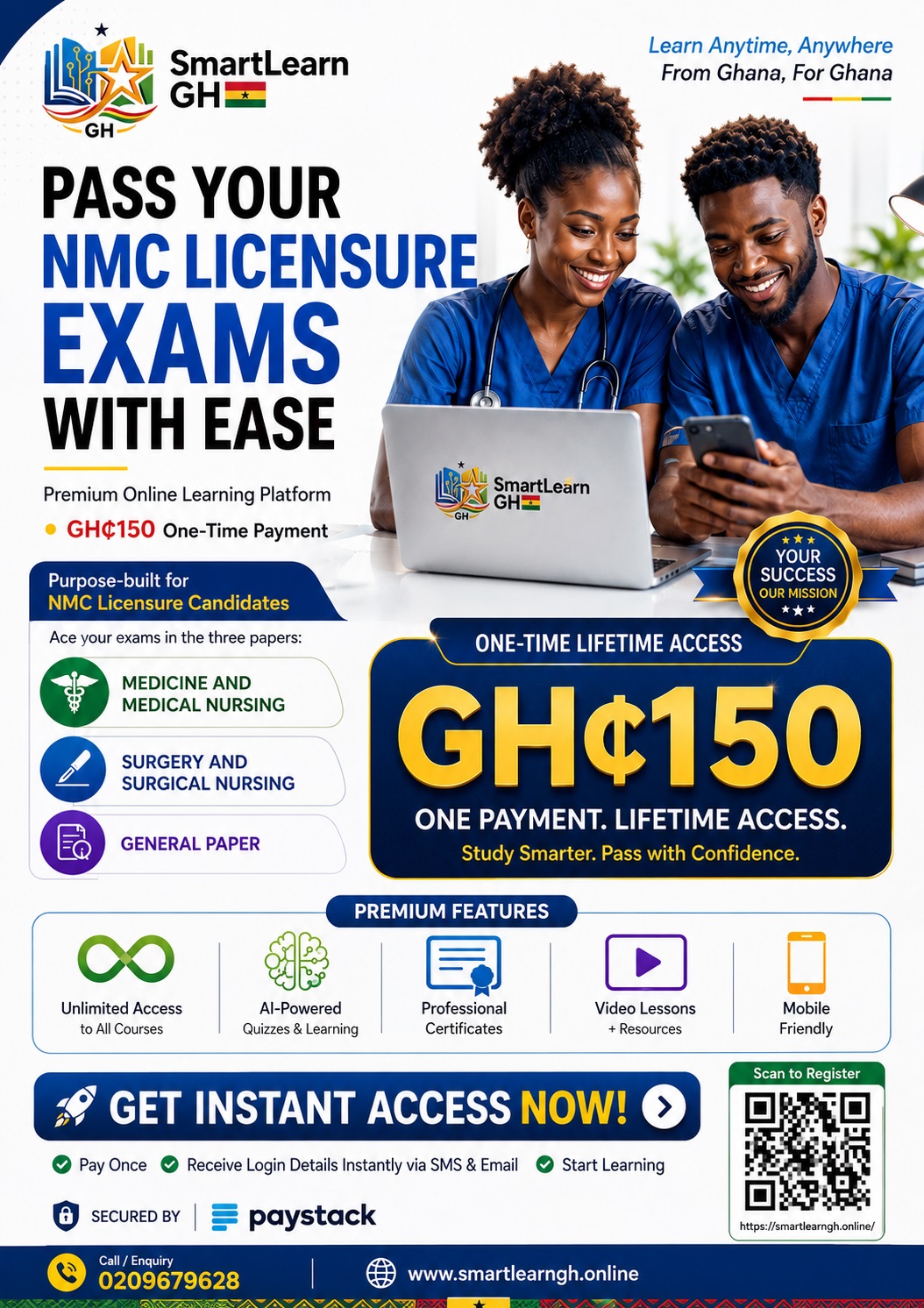 SmartLearn GH — Pass your NMC Licensure Exams with ease. GH₵150 one-time payment.